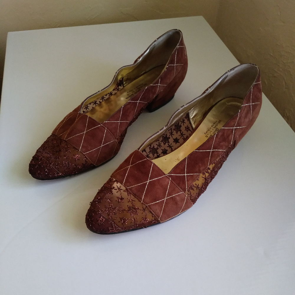 Vintage Camel Suede & Mesh Embroidered Shoes